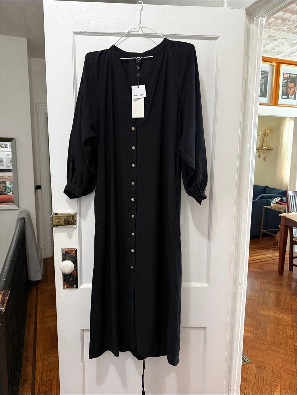 Whistles Black Button-Front Midi Dress
